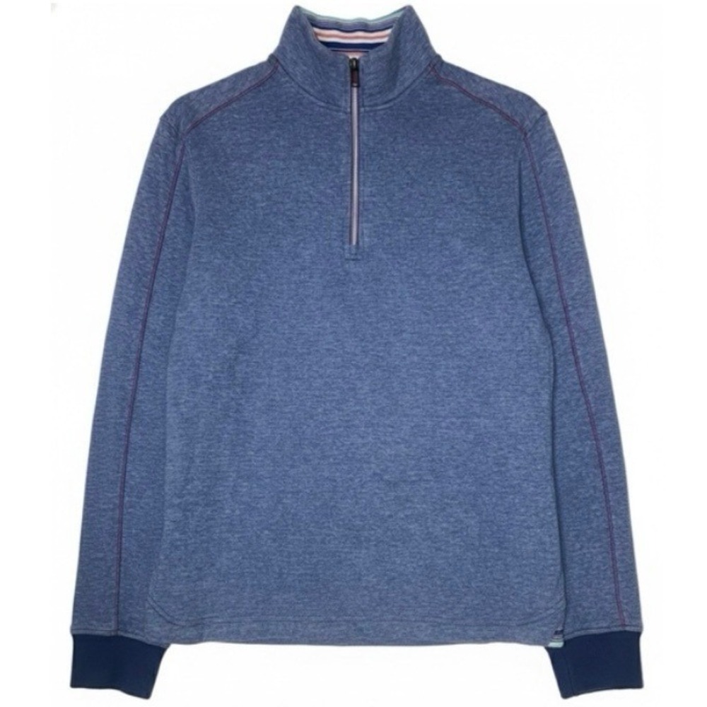 Robert Graham Sweater Mens MEdium 1/4 Zip Pullover Blue Heathered 100% Cotton